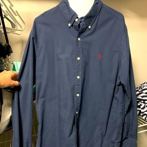 Navy Men’s Polo Slim Fit Button Down. Size: Large